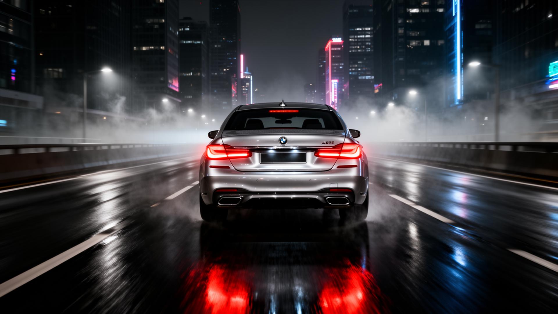 Cinematic nighttime drive through a luxury cityscape